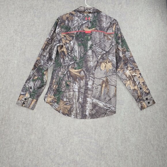 Under Armour Womans Camo Button-Up Shirt Medium Fitted Polyester Long Sleeve - Picture 2 of 9